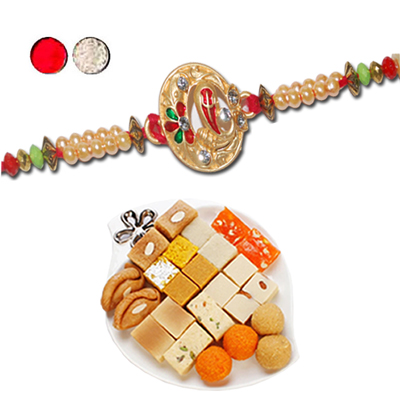 "Rakhi - FR- 8060 A (Single Rakhi), 500gms of Assorted Sweets - Click here to View more details about this Product